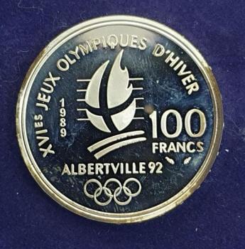 100 Francs 1989 XVI. Olympische Winterspiele, Albertville 1992 - Ski Alpin, Frankreich, Silber 900