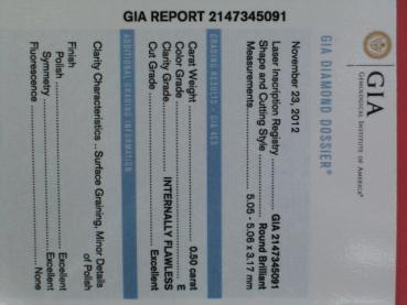 Preview: Diamant im Brillantschliff "E", 0.50 ct, 3x Excellent! mit GIA Report, Lasergravur