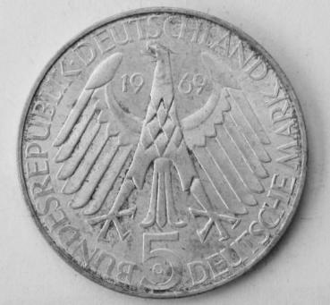 5 DM Gedenkmünze "150. Geburtstag von Theodor Fontane" aus 625er Silber 1969