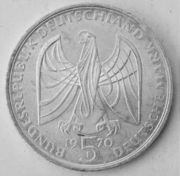 Preview: 5 DM Gedenkmünze "200. Geburtstag von Ludwig van Beethoven" aus 625er Silber 1970