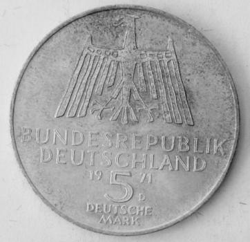 Preview: 5 DM Gedenkmünze "500. Geburtstag von Albrecht Dürer" aus 625er Silber 1971