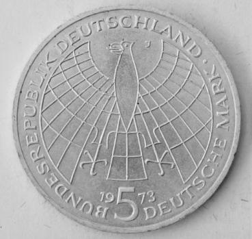 5 DM Gedenkmünze "500. Geburtstag von Nikolaus Kopernikus" aus 625er Silber 1973