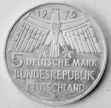 5 DM Gedenkmünze "Europäisches Denkmalschutzjahr" aus 625er Silber 1975