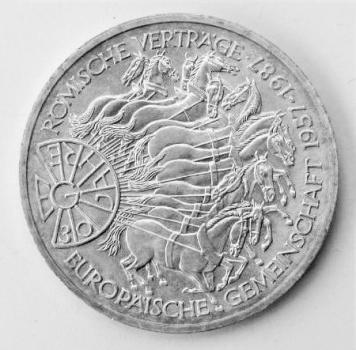 10 DM Gedenkmünze "30 Jahre Römische Verträge" aus 625er Silber 1987