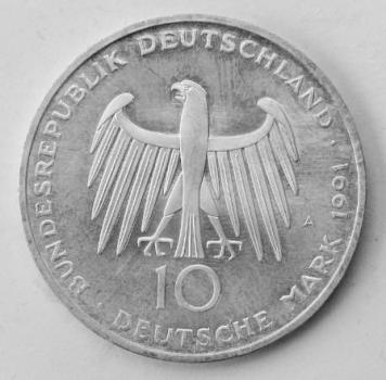 10 DM Gedenkmünze "200 Jahre Brandenburger Tor" aus 625er Silber 1991