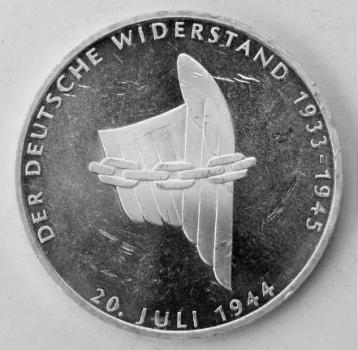 10 DM Gedenkmünze "50. Jahrestag d. 20. Juli 1944" "Widerstand" aus 625er Silber 1994
