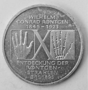 10 DM Gedenkmünze "150. Geburtstag von Wilhelm Conrad Röntgen" aus 625er Silber 1995