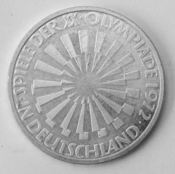 10 DM Gedenkmünze "Olympia Spirale Deutschland" Prägestätte: F aus 625er Silber