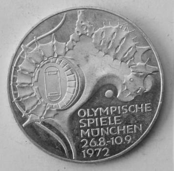 10 DM Gedenkmünze "4. Motiv der Olympiamünze" Pragestätte: J aus 625er Silber