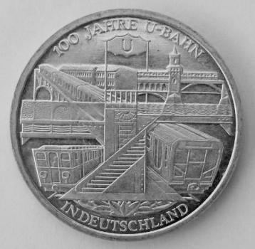 10 EUR Gedenkmünze "100 Jahre U-Bahn in Deutschland" aus 925er Sterlingsilber