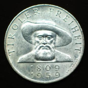 50 Schilling "150. Jahrestag des Tiroler Freiheitskampfes Andreas Hofer" 1959, Österreich 900er Silbermünze