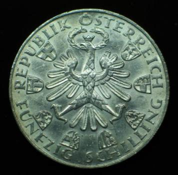 Preview: 50 Schilling "150. Jahrestag des Tiroler Freiheitskampfes Andreas Hofer" 1959, Österreich 900er Silbermünze