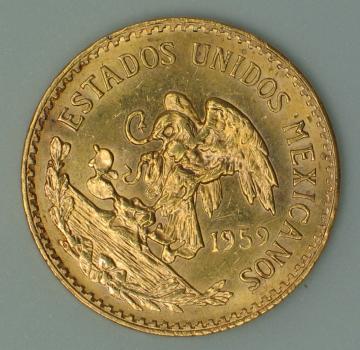 20 Pesos "Veinte Pesos" 1959, Mexiko, 900er Gold, Aztekenkalender