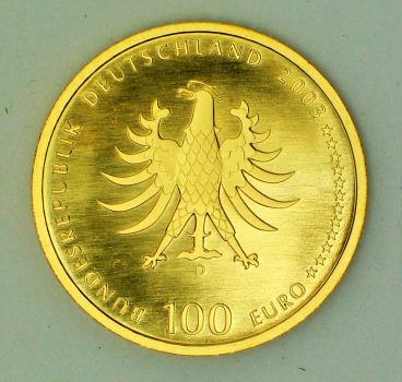 100 Euro Gold 2003 "Quedlinburg" mit original Münzetui und Beschreibung, 1/2 oz Feingold 999,9