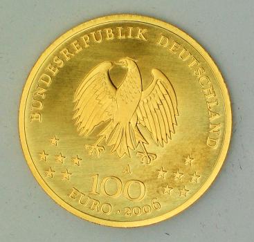 100 Euro Gold 2006 "Weimar" mit original Münzetui und Beschreibung, 1/2 oz Feingold 999,9