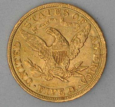 5$ US "Liberty Head" 1902 "Half Eagle" USA 900er Gold