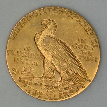 5$ US "Indian Head" 1912 USA 900er Gold