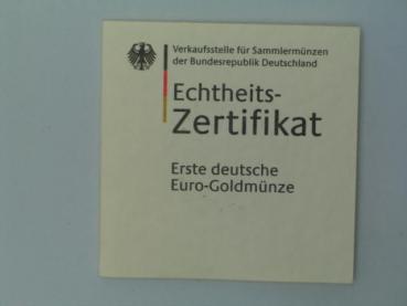 100 Euro Gold 2002 "Einführung" mit original Münzetui und Beschreibung, 1/2 oz Feingold 999,9