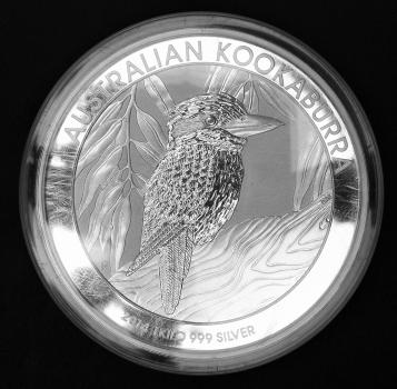 30 $ Kookaburra 2014 "Elisabeth II" Australien, 1 kg 999 Silber in Münzkapsel