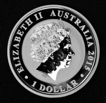 1 $ Kookaburra 2015 "Elisabeth II" Australien 1990-2015, 1 oz 999 Silber in Münzkapsel