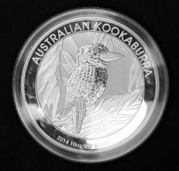 10 $ Kookaburra 2014 "Elisabeth II" Australien, 10 oz 999 Feinsilber in Münzkapsel