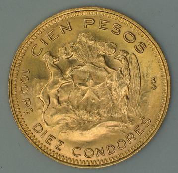 Preview: 100 Pesos Chile, 1956, 900er Gold