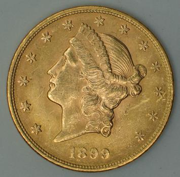 20$ US "Liberty Head" 1899" "Double Eagle" USA 900er Gold