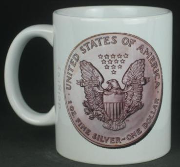 Preview: "American Eagle Silver" Kaffeebecher delgrey, 11 fl oz. Keramik weiß