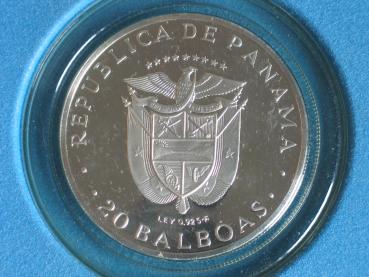 20 Balboas "Simon Bolivar" Panama, Silbermünze 925er Sterlingsilber in OVP, 130 Gramm