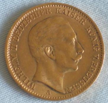 20 Mark "Wilhelm II", Reichsgold, Goldmark 1910, Deutsches Reich, 900er Gold, Berlin