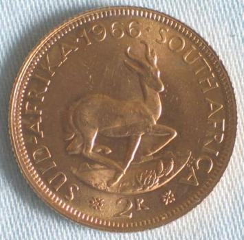 2 Rand 1966, Südafrika, 916,7 Gold