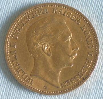 20 Mark "Wilhelm II", Reichsgold, Goldmark 1901, Deutsches Reich, 900er Gold, Berlin