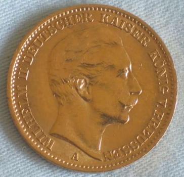 20 Mark "Wilhelm II", Reichsgold, Goldmark 1910, Deutsches Reich, 900er Gold, Berlin
