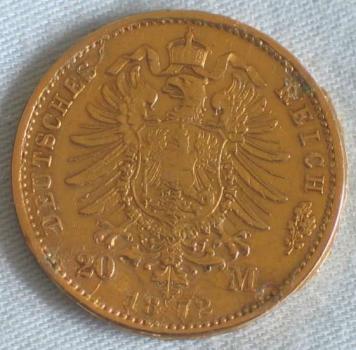 Preview: 20 Mark "Wilhelm von Preussen", Reichsgold, Goldmark 1872, Deutsches Reich, 900er Gold, Berlin