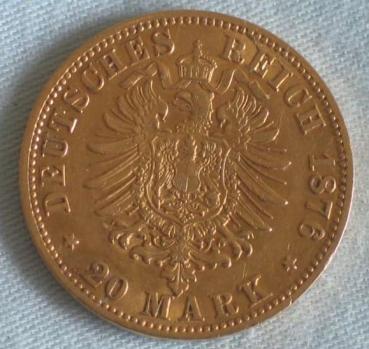 Preview: 20 Mark "Wilhelm von Preussen", Reichsgold, Goldmark 1876, Deutsches Reich, 900er Gold, Berlin