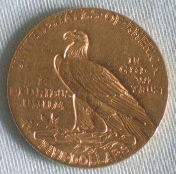 5$ US "Indian Head" 1911 USA 900er Gold