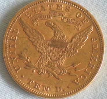 10$ US "Coronet Head" 1893 "Eagle" USA 900er Gold, Philadelphia