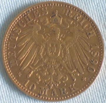10 Mark "Freie und Hansestadt Hamburg", Reichsgold, Goldmark 1890, Deutsches Reich, 900er Gold