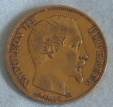 20 Francs "Napoleon III" 1858 "A" Frankreich 900er Gold