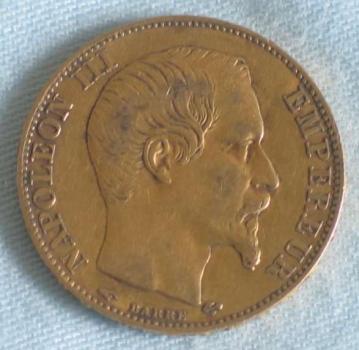 20 Francs "Napoleon III" 1856 "A" Frankreich 900er Gold
