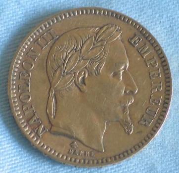 20 Francs "Napoleon III" 1862 "A" Frankreich 900er Gold