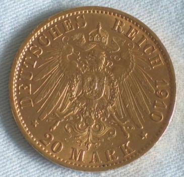 Preview: 20 Mark "Wilhelm II", Reichsgold, Goldmark 1910, Deutsches Reich, 900er Gold, Berlin
