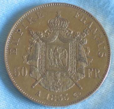 50 Francs "Napoleon III" 1855 "A" Frankreich 900er Gold