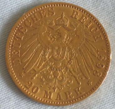 Preview: 20 Mark "Wilhelm II", Reichsgold, Goldmark 1898, Deutsches Reich, 900er Gold, Berlin