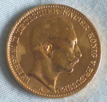 20 Mark "Wilhelm II", Reichsgold, Goldmark 1911, Deutsches Reich, 900er Gold, Berlin