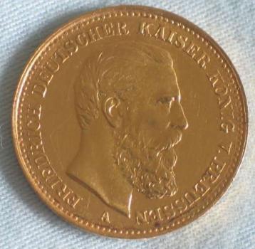 20 Mark "Friedrich von Preussen", Reichsgold, Goldmark 1888, Deutsches Reich, 900er Gold, Berlin