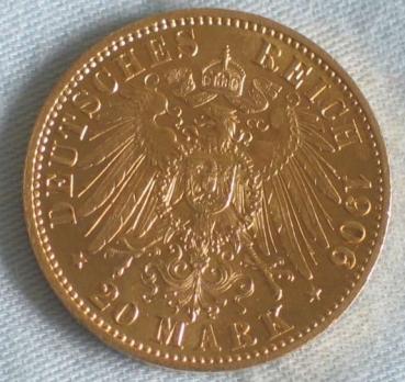 Preview: 20 Mark "Wilhelm II", Reichsgold, Goldmark 1906, Deutsches Reich, 900er Gold, Berlin