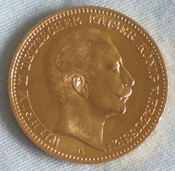 20 Mark "Wilhelm II", Reichsgold, Goldmark 1906, Deutsches Reich, 900er Gold, Berlin
