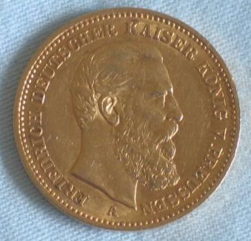 20 Mark "Friedrich von Preussen", Reichsgold, Goldmark 1888, Deutsches Reich, 900er Gold, Berlin