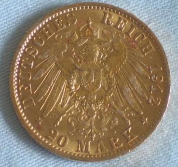 Preview: 20 Mark "Wilhelm II", Reichsgold, Goldmark 1912, Deutsches Reich, 900er Gold, Berlin
